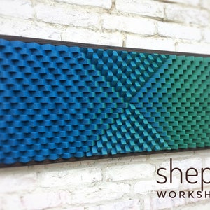 Acoustic Panel Large Wood Wall Art Blue Green Modern Abstract Artwork 3D Music Room Decor Gift Art Deco Boho Sound Diffuser image 5