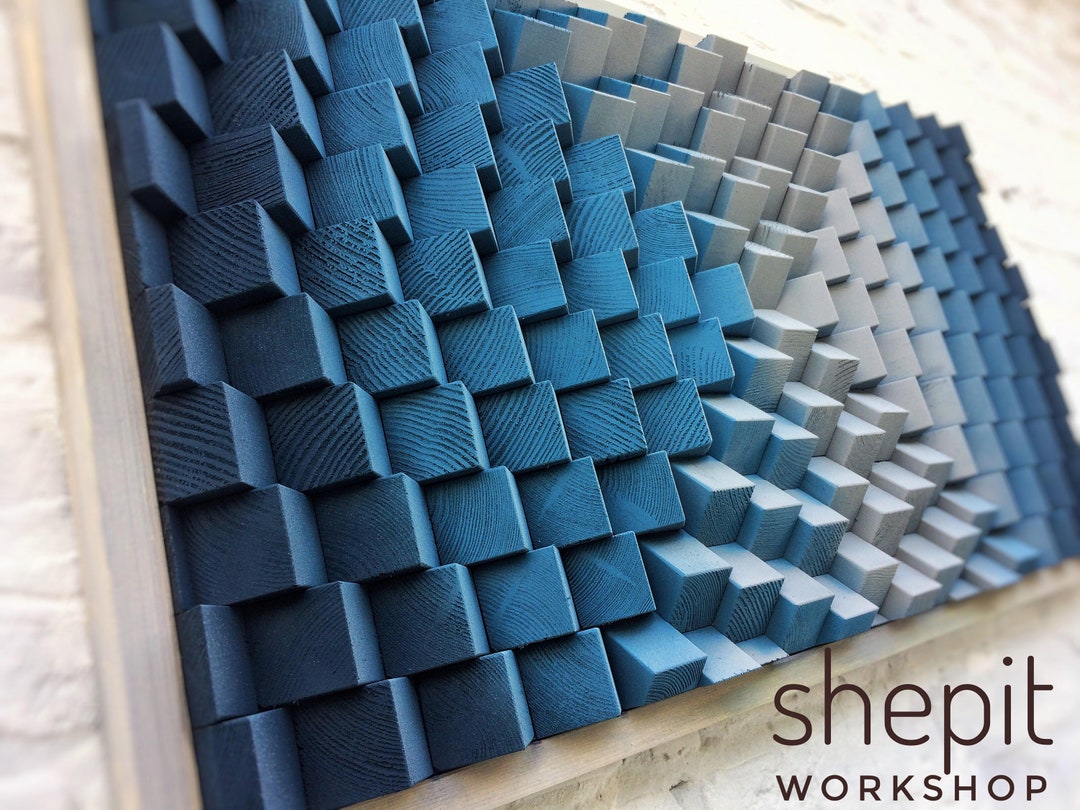 Wood Wall Art Large Abstract Wall Artwork Blue Gray Wood Etsy