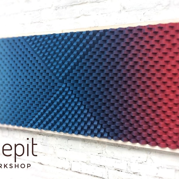 Large Wood Wall Art - Geometric Blue Red Wood - Modern Abstract Wood Art - Midcentury- 3D - Sound Diffuser- Acoustic Panel
