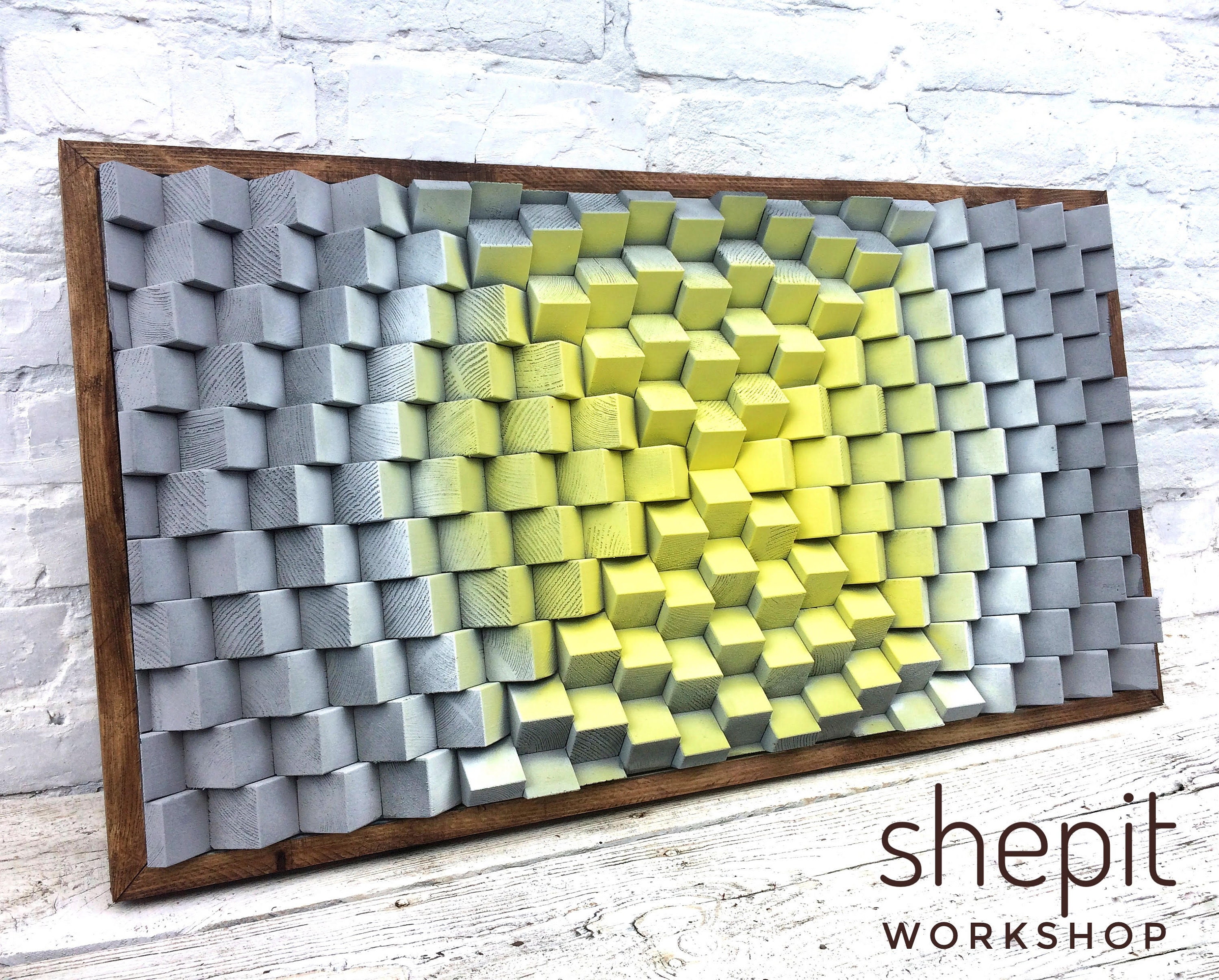 Large Wood Wall Art Wall Sculpture Yellow White Gray Wall Etsy