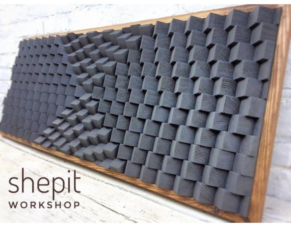 Acoustic Panel - Wood Wall Art - Sound Diffuser - 3D Graphite Gray ...