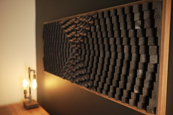 Panel acústico Difusor de sonido negro Arte de pared de madera grande Marco  de roble rústico Arte de madera abstracto moderno 3D -  España