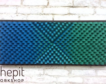 Acoustic Panel - Large Wood Wall Art - Blue Green Modern Abstract Artwork - 3D  Music Room Decor Gift - Art Deco Boho - Sound Diffuser