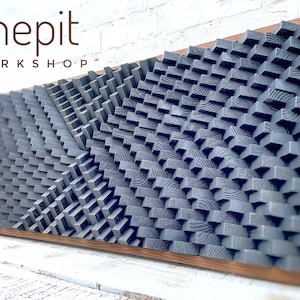 Graphite Gray Acoustic Panel - Sound Diffuser - Large Wood Wall Art - 3D Geometric