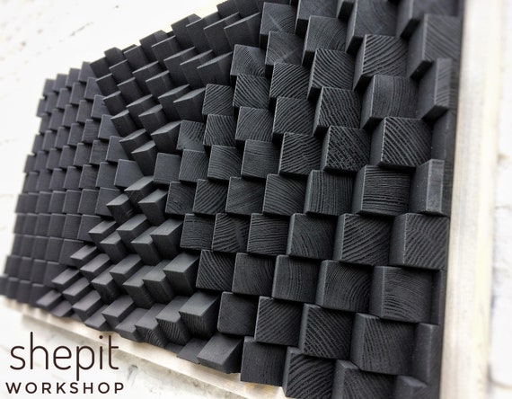 Sound Diffuser Acoustic Panel Large Wood Wall Art Black Dark