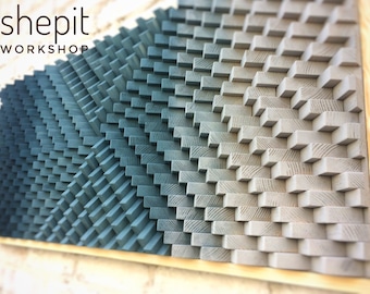 Large Wood Wall Art - Navy Blue Gray Home Office Wall Decor - Midcentury - 3D - Sound Diffuser- Acoustic Panel