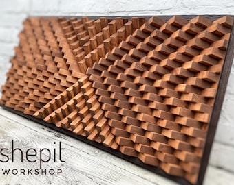 Houten muurkunst - akoestisch paneel - geometrische muurkunst - natuurlijk hout - geluidsdiffusor