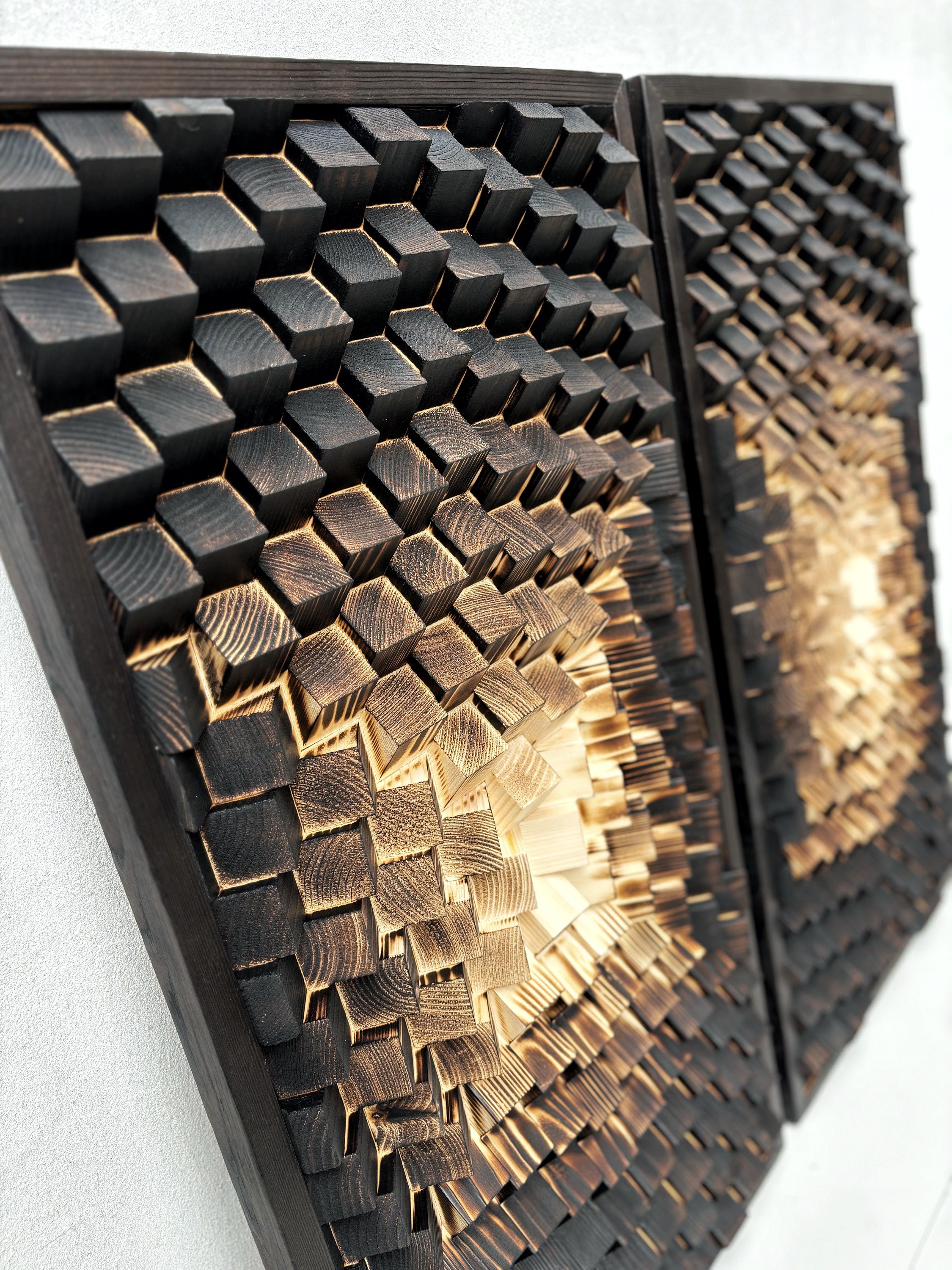Set of 2 Sound Diffusers - Large 3D Wood Wall Art - Acoustic Panels ...