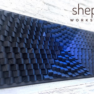 Wood Wall Art , Indigo Blue Acoustic Panel , Black Sound Diffuser