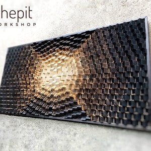 Acoustic Panel - Wood Wall Art - Yakisugi - Burnt - Sound Diffuser - Holz Kunst Diffusor - Music Room Gift - Home Theater Decor