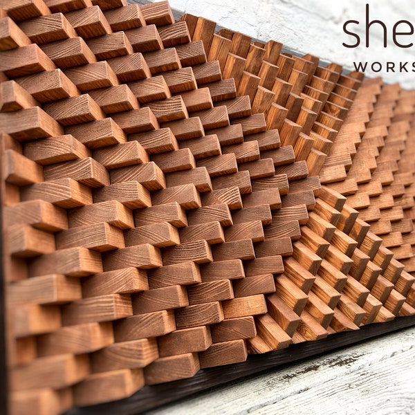Wood Wall Art - Acoustic Panel - Geometric Wall Art - Natural Wood - Modern Abstract Wood Art - Large - Mosaic - Sound Diffuser