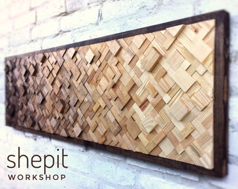 Rustic Wood Wall Art - Large Wall Art - 3D Wood Sculpture - Rustic - Modern Abstract Wood Art - Farmhouse - Acoustic Panel