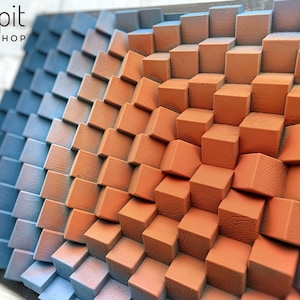 Geometric Wood Wall Art - Burnt Orange Blue - Terracotta Wall Art - Extra Large Artwork - Parametric - Midcentury Office Home Decor