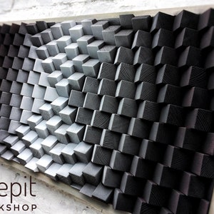 3D Wood Wall Art - Large Art White Black Abstract Wood Wall Art - Modern Wall Art - 3D - Sound Diffuser Panel