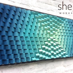 Wood Wall Art - Turquoise Wood Wall Art with Black Frame - Acoustic Sound Diffuser