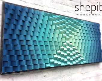 Wood Wall Art - Turquoise Wood Wall Art with Black Frame - Acoustic Sound Diffuser