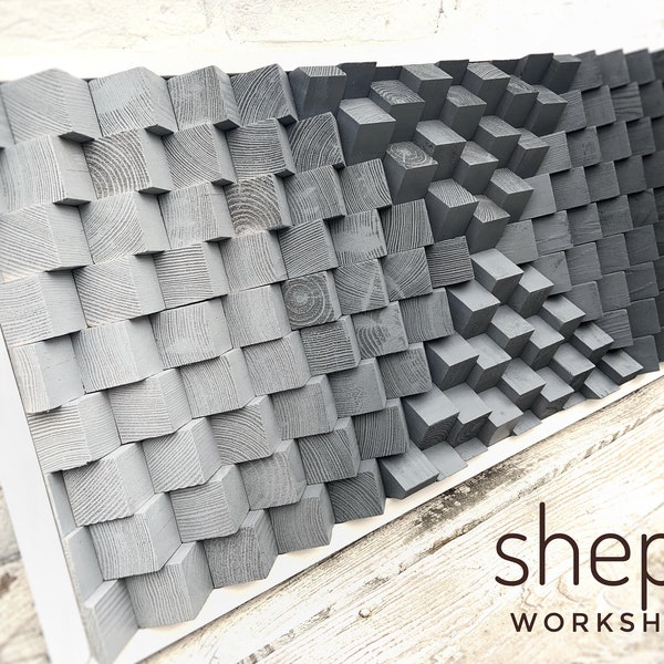 Wood Wall Art - Music Room - Large Gray Artwork - Geometric Parametric - 3D Sound Diffuser - Acoustic Panel