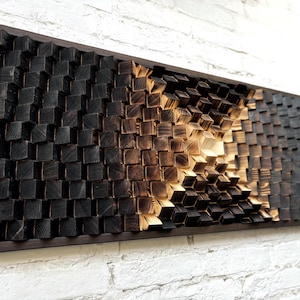 Träväggkonst - Ljuddiffusor - 3D akustisk panel - Yakisugi Burnt - Holz Kunst Diffusor - Musikrum Hemmabio Dekor - Shou Hemmakontor
