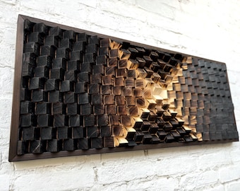 Wood Wall Art - Sound Diffuser - 3D Acoustic Panel - Yakisugi Burnt - Holz Kunst Diffusor - Music Room Home Theater Decor - Shou Home Office