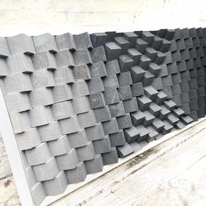 Wood Wall Art | Music Room | Large Gray Artwork | Geometric Parametric | 3D Sound Diffuser | Acoustic Panel | Home Office Cinema Gift