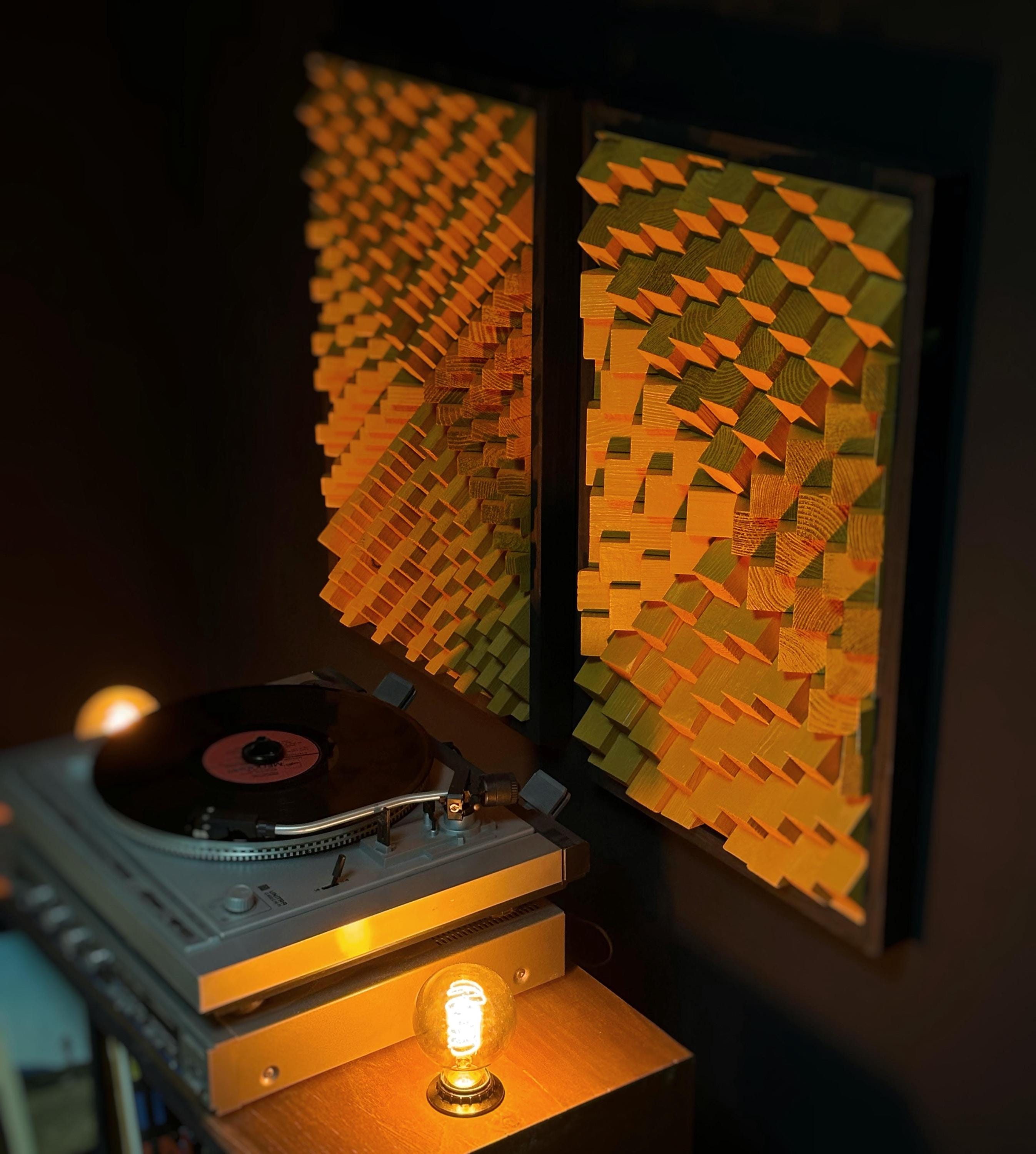 Set of 2 Acoustic Panels - Sound Diffusers - Wood Wall Art - Orange ...