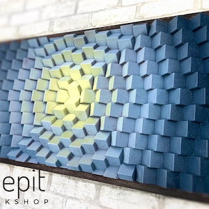 Wood Wall Art - Blue Yellow 3D Artwork - Modern Abstract Housewarming Gift - Geometric Wall Decor