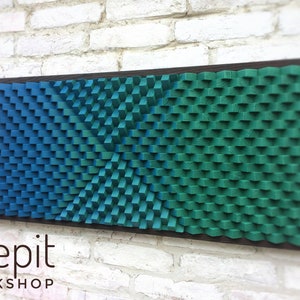 Acoustic Panel Large Wood Wall Art Blue Green Modern Abstract Artwork 3D Music Room Decor Gift Art Deco Boho Sound Diffuser image 4