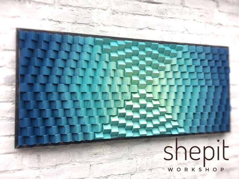 Wood Wall Art Turquoise Wood Wall Art With Black Frame Etsy