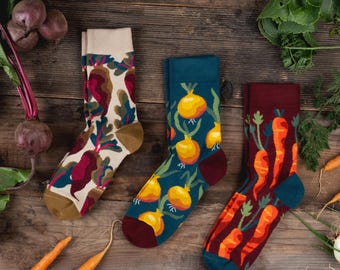 Ukrainian Borscht Socks Set, Funny Vegetable Socks Pack of 3
