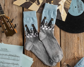 De katten | Kleurrijke sokken voor dames en heren | Cadeau voor hem en haar | Grappig ontwerp | The Beatles | Abbey Road