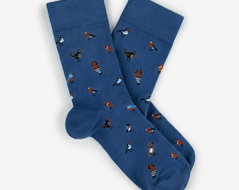 Blue Bird Crew Socks – Whimsical Woodland Pattern
