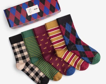 Oxford Socks Set: 5 Pairs Cotton Dress Socks Gift Box