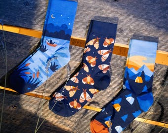 Night Camping Socks Set Pack of 3, Gift for Hiker Camper