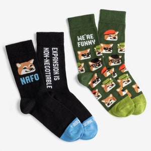 NAFO Socks 2-Pack Colorful socks mens womens Gift for him & her Shiba Inu fellas image 1