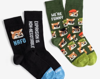 NAFO Socks 2-Pack | Colorful socks mens womens | Gift for him & her |  Shiba Inu fellas