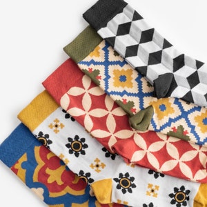 Set of 5 Pairs of Lviv tile Socks in Gift Box Tiles gift box colorful socks mens womens gift for him & her image 2