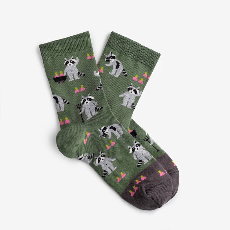 Raccoons Gardeners Socks Cute Raccoons Colorful socks for men and women Gift for him & her Funny design image 1