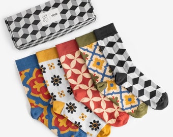 Set of 5 Pairs of Lviv tile Socks in Gift Box | Tiles gift box | colorful socks mens womens gift for him & her