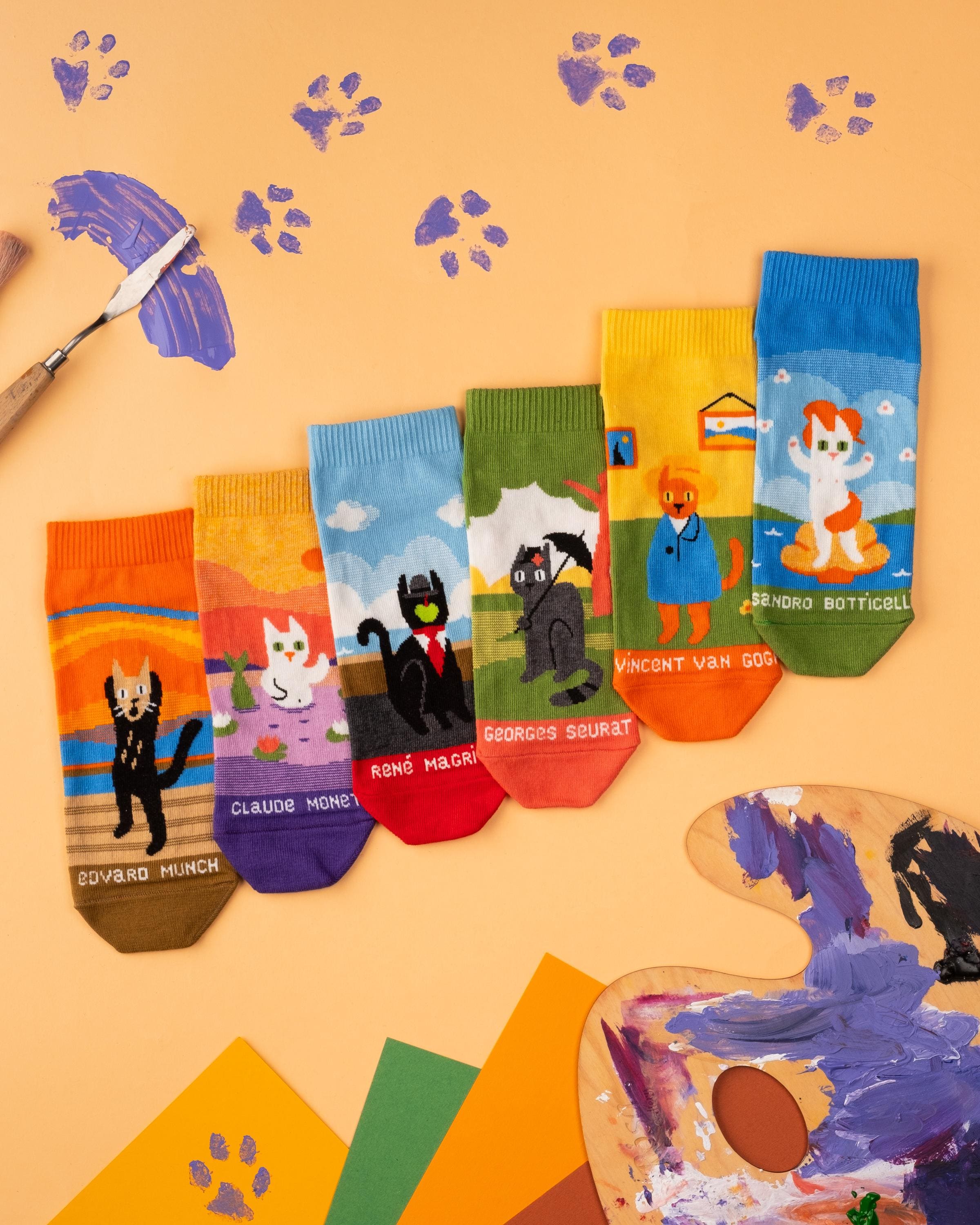 Cat Art lage sokkenset | Kleurrijke herensokken voor dames | Cadeau voor hem en haar