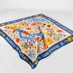 Ukrainian Mantra Silk Scarf, Women&#39;s Scarf, Fashion Scarf, Bandana, Headband, Bag Accessory, Gift Idea