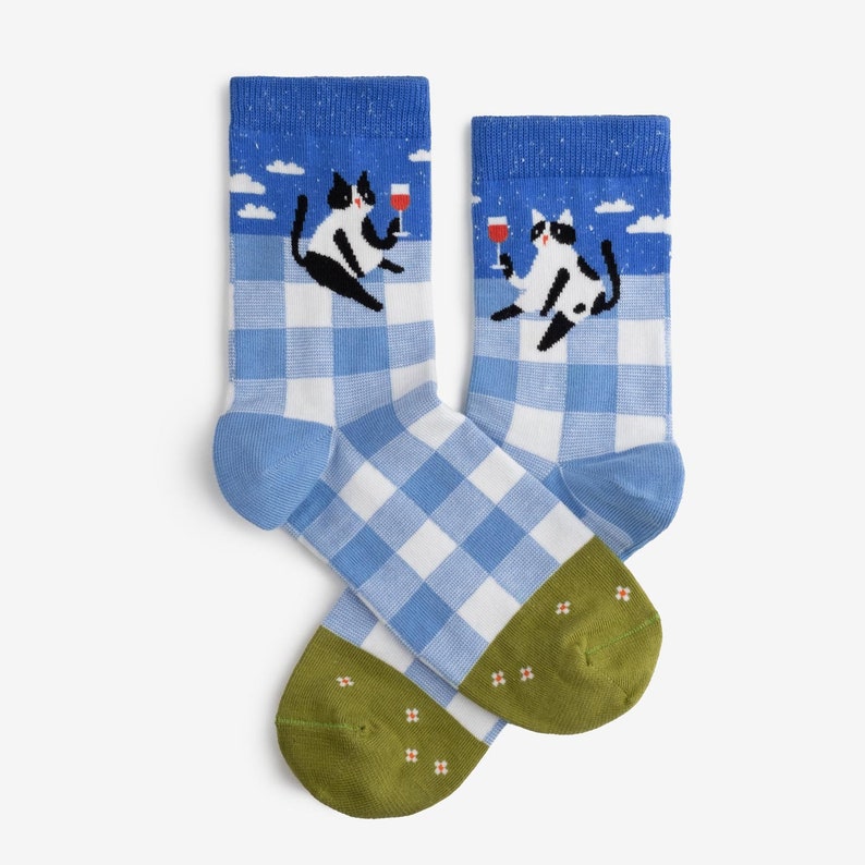 Hedonist Сats Cat with glass of wine Socks Colorful socks for men and women Gift for him & her Funny design image 1