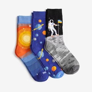 Space Oddity Socks 3-Pack Colorful socks mens womens Gift for him & her Cosmonauts and planets image 1