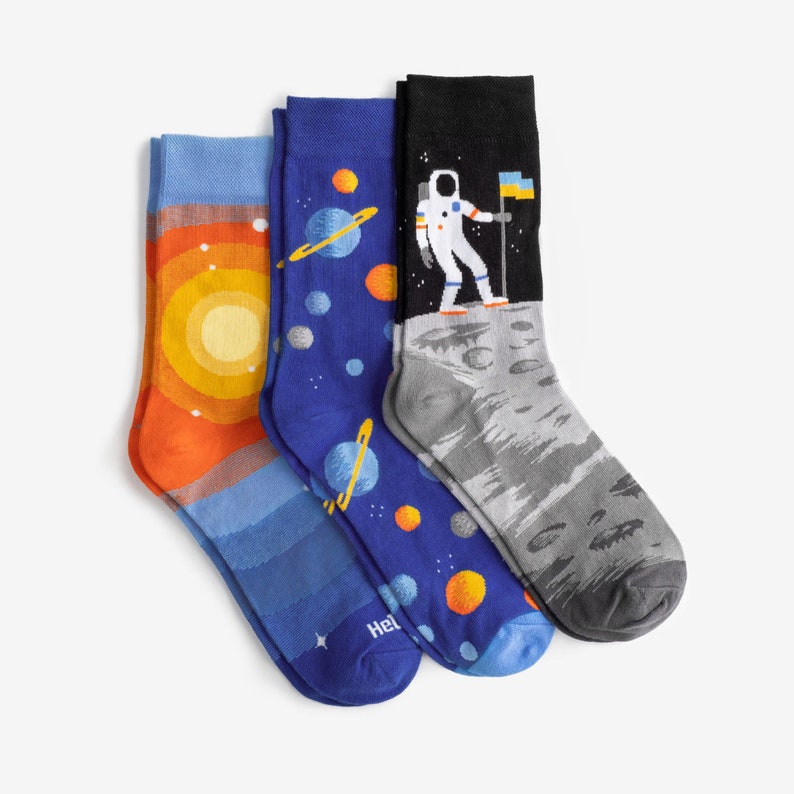 Space Oddity Socks 3-Pack Colorful socks mens womens Gift for him & her Cosmonauts and planets image 1