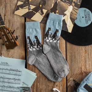 The Cats Colorful socks for men and women Gift for him & her Funny design The Beatles Abbey Road image 2