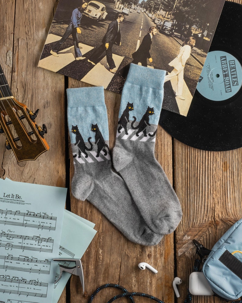 The Cats Colorful socks for men and women Gift for him & her Funny design The Beatles Abbey Road image 2