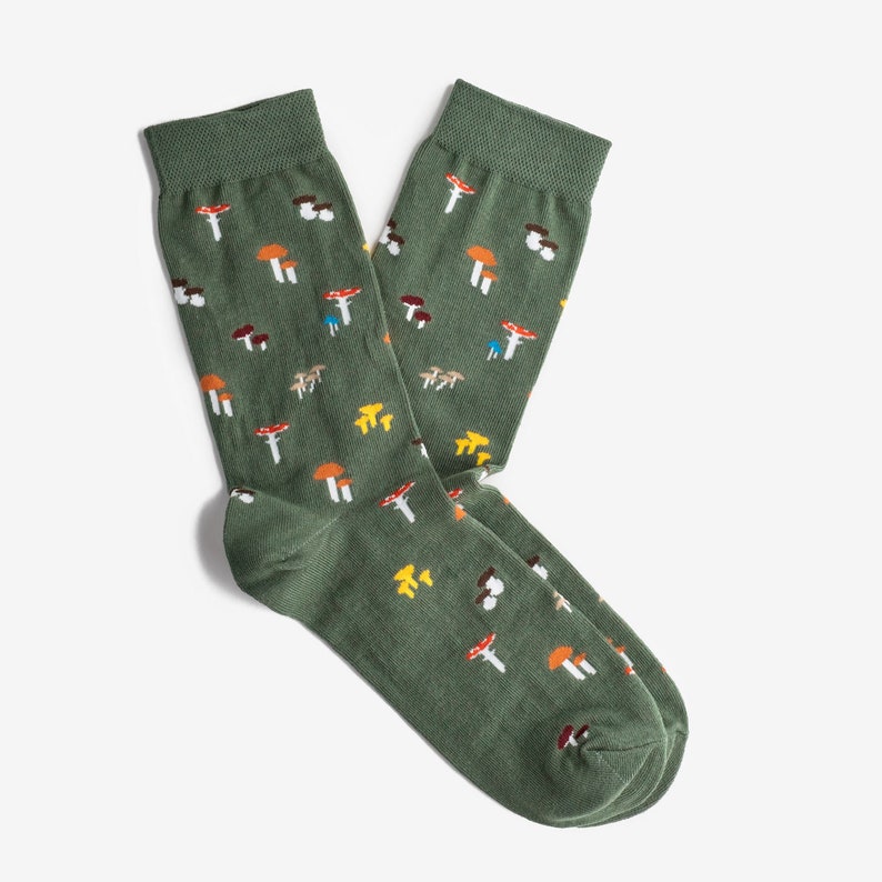 Mushrooms Socks Colorful socks for men and women Gift for him & her Funny design Micro Print Socks image 1