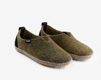 Felt Slippers: Sedge Green, Warm Indoor House Shoes