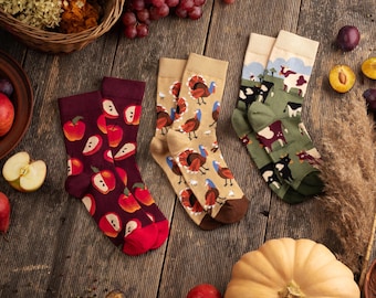 Autumn Socks 3-Pack| Colorful socks mens womens | Gift for him & her