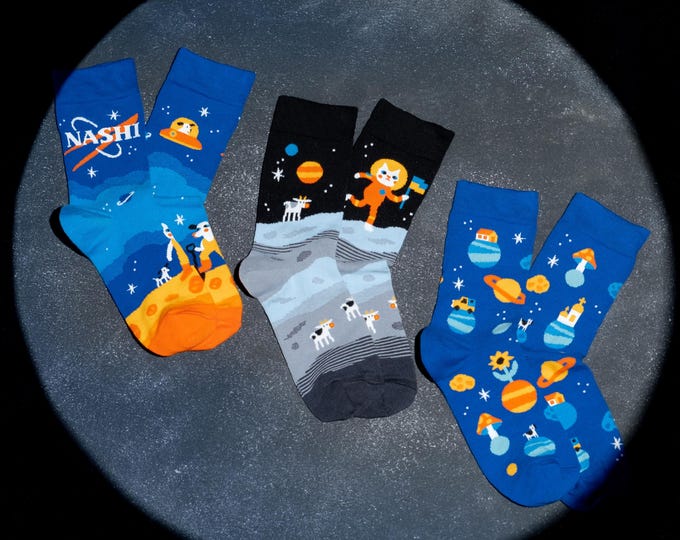 Space Socks 3-Pack: Cosmonauts & Planets - Cotton Blend