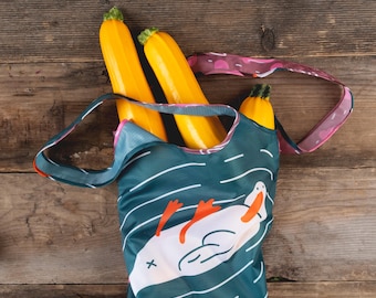 Goose Print Polyester Tote Bag, Reusable Shopping Bag, Water Repellent